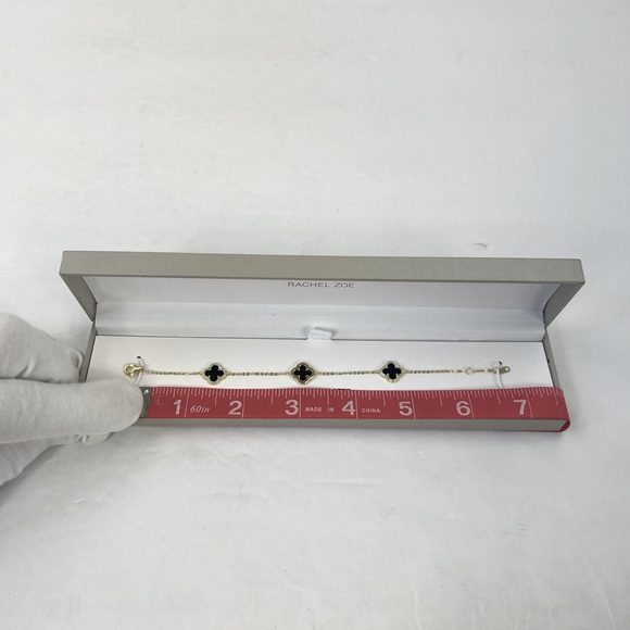 RACHEL ZOE, CLOVER STERLING SILVER BRACELET, 3 GOLD/BLACK CLOVER,CUBIC ZIRCONIA - Picture 14 of 17